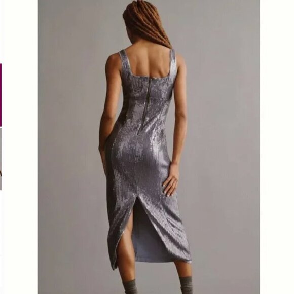 Pilcro Sequin Slim Midi Dress Blue Gray Large Anthropologie - Picture 2 of 10